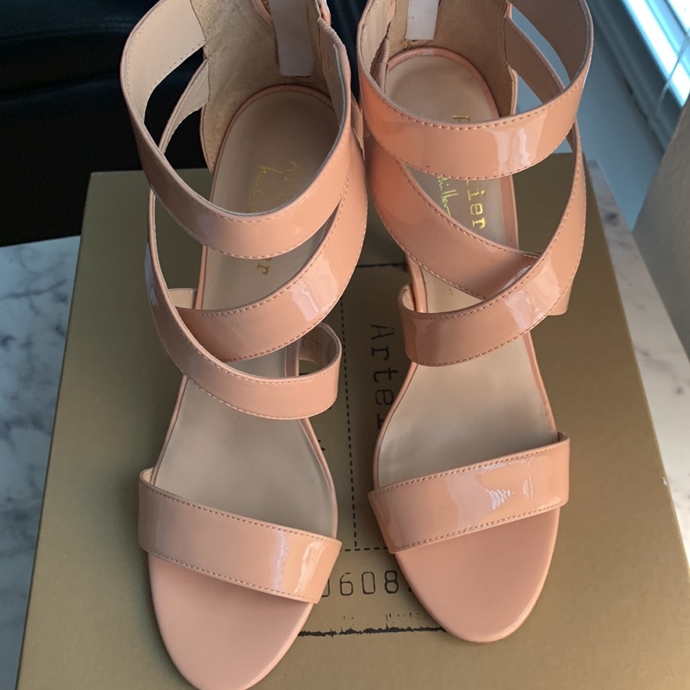 Sandals size 7 patten leather peachy color tan color shoes